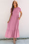Effortless Solid High Waist Pocketed Short Sleeve Maxi T Shirt Dress